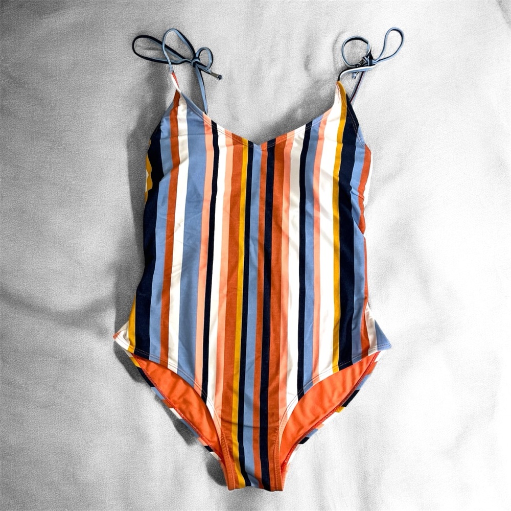 HEAT Womens Multicolored Striped Open Back Swim Suit Bikini One Piece XL